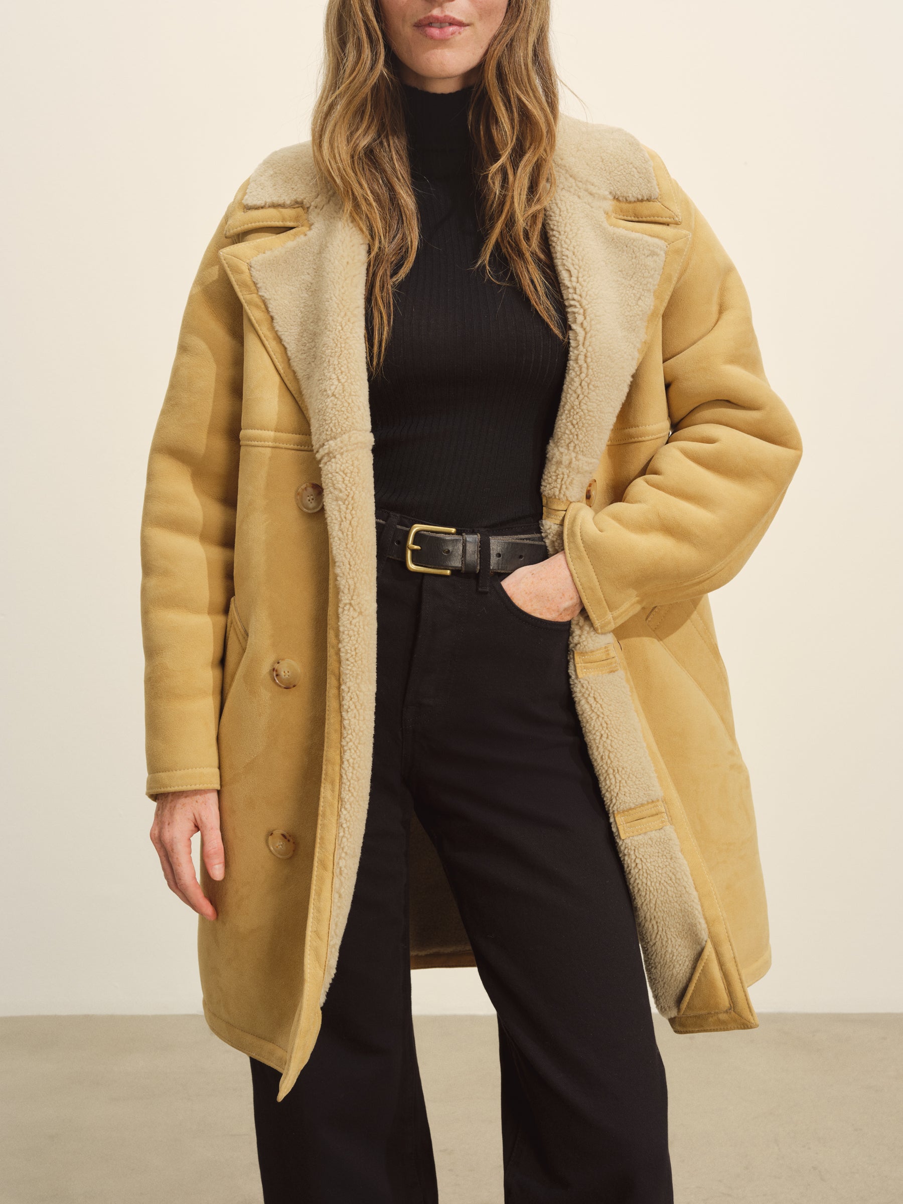 Wheat Roper Shearling Ranch Peacoat - Image 6