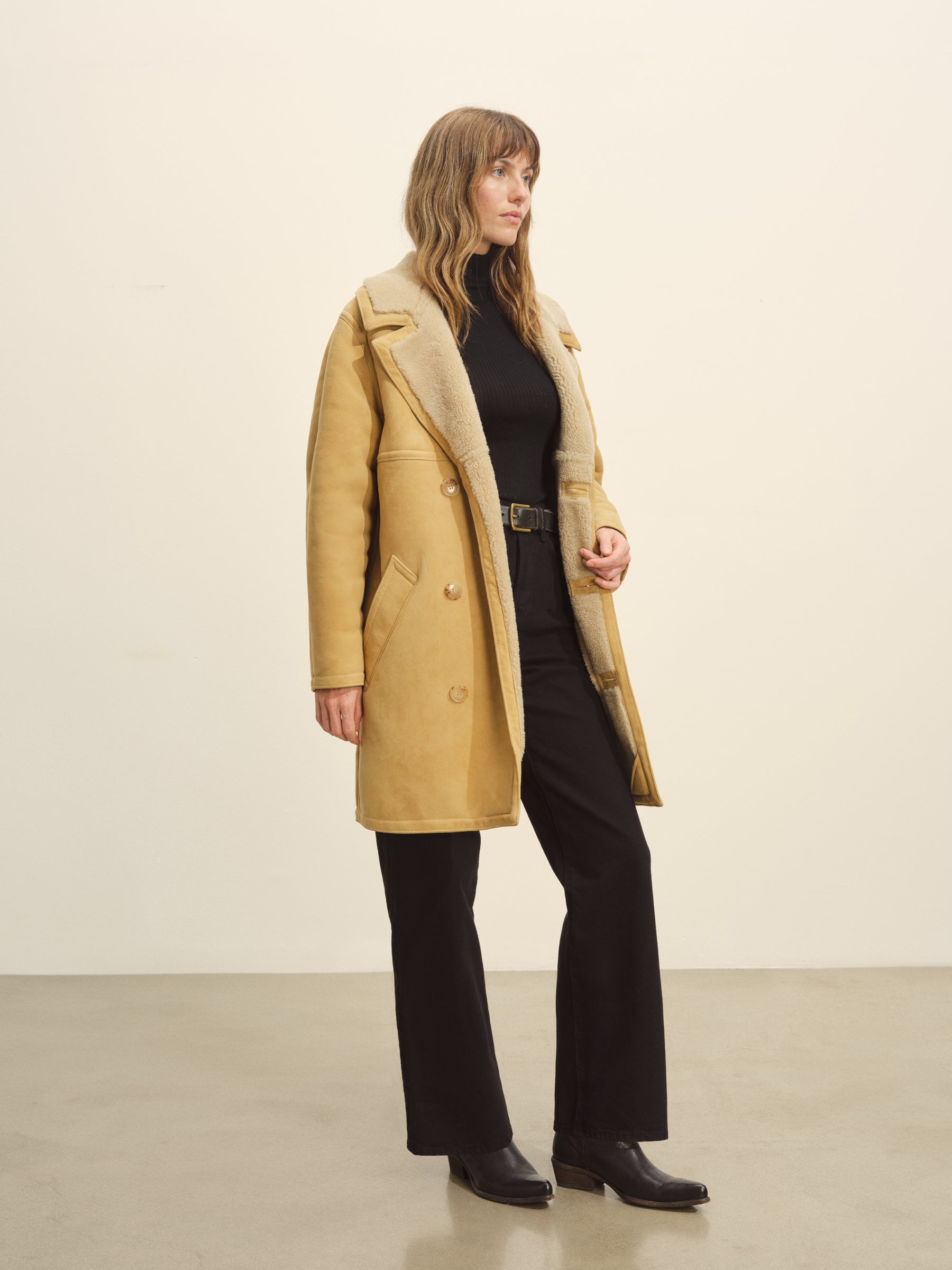 Wheat Roper Shearling Ranch Peacoat - Image 4