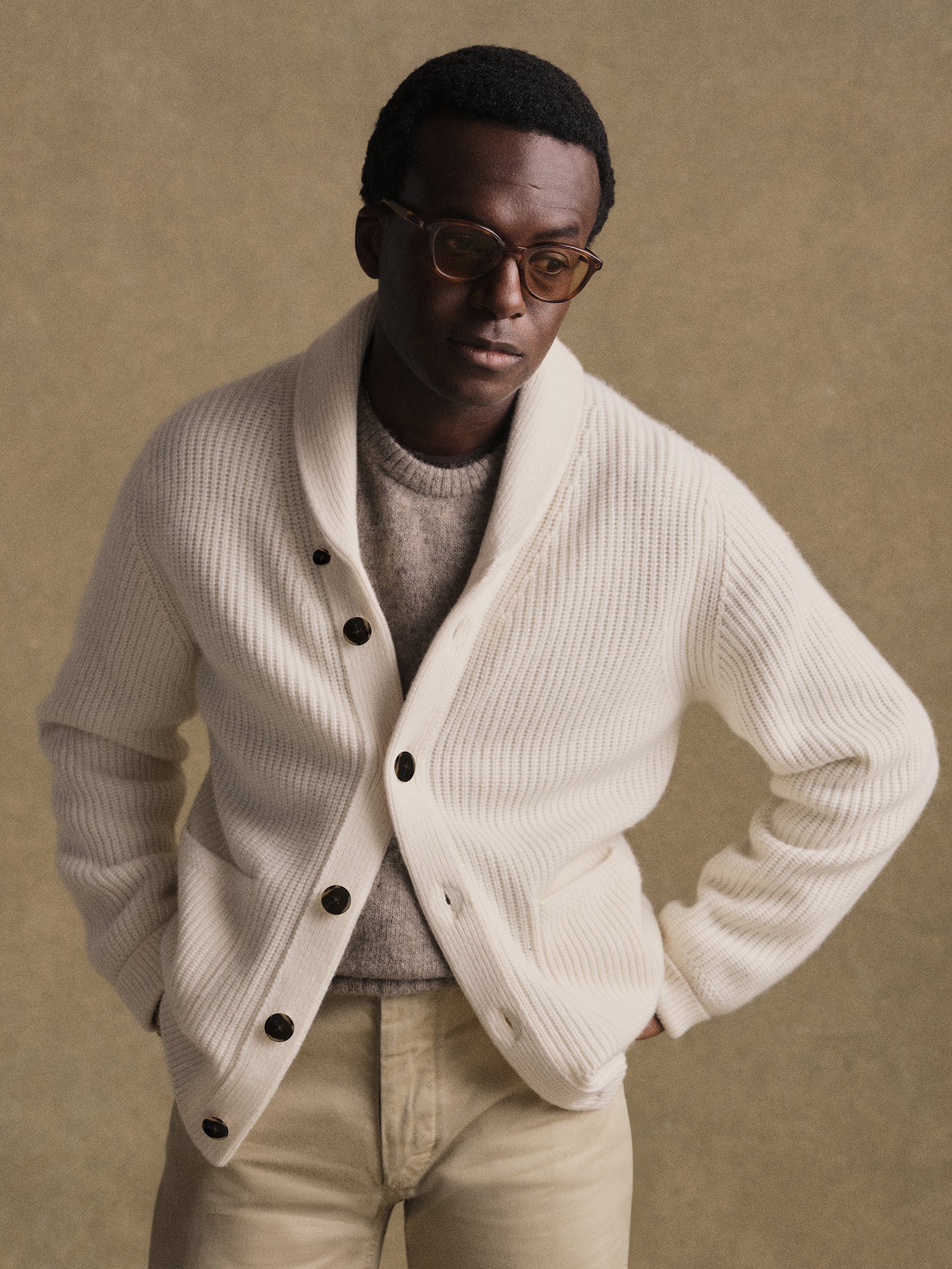 Alternative view of Natural California Cashmere Shawl Cardigan