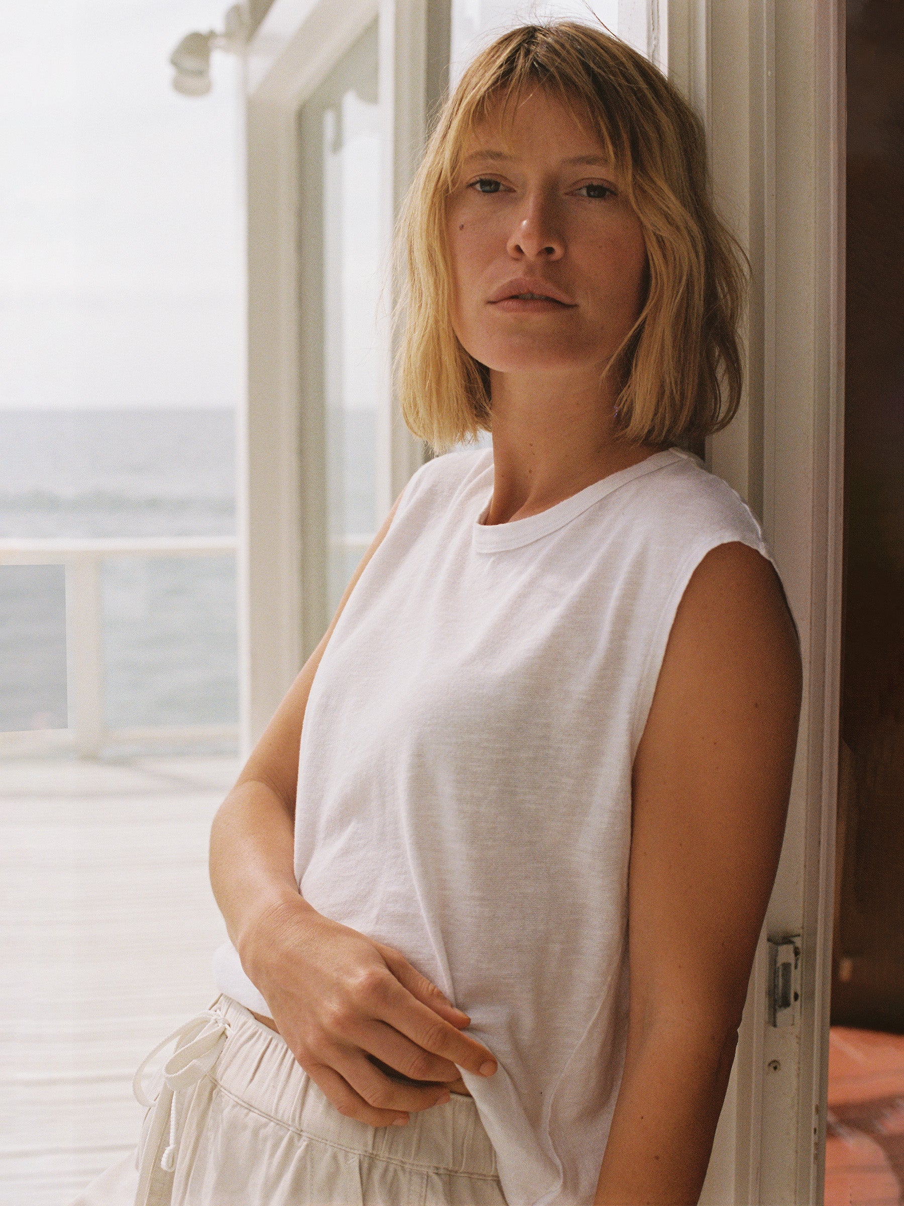 Alternative view of White Slub Muscle Tank