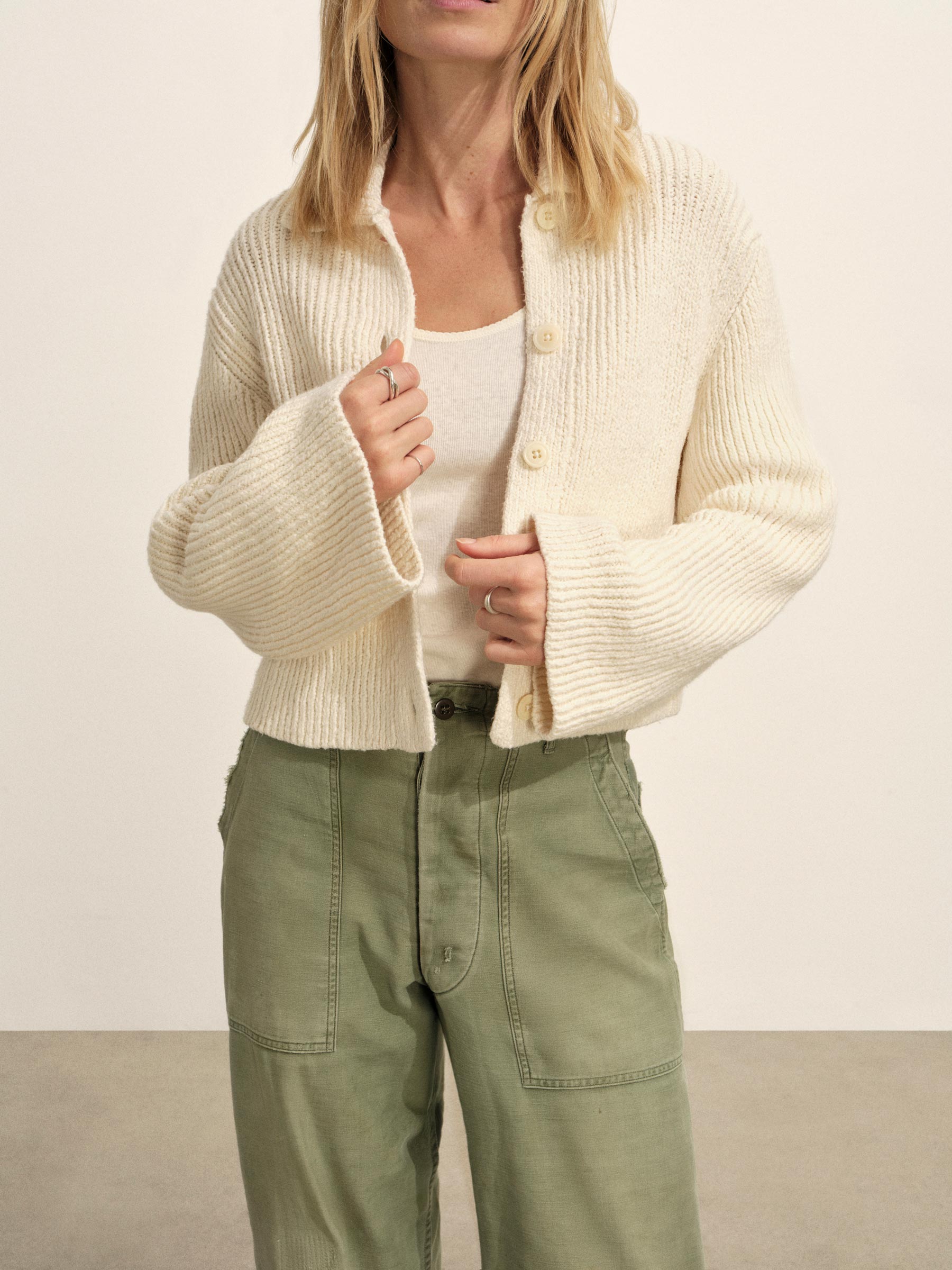Natural Soft Spun Cotton Collared Cardigan - Image 4