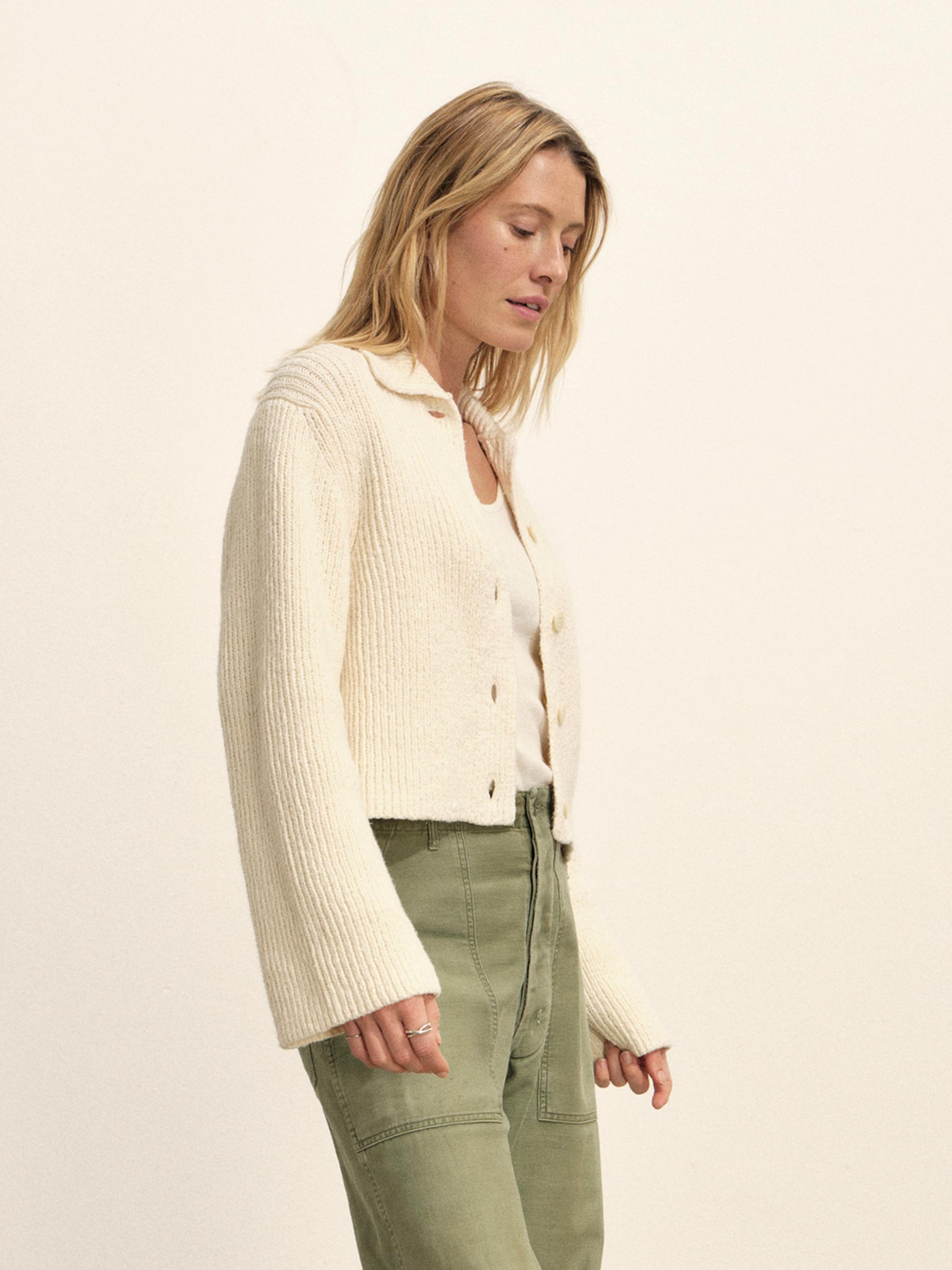 Natural Soft Spun Cotton Collared Cardigan - Image 5