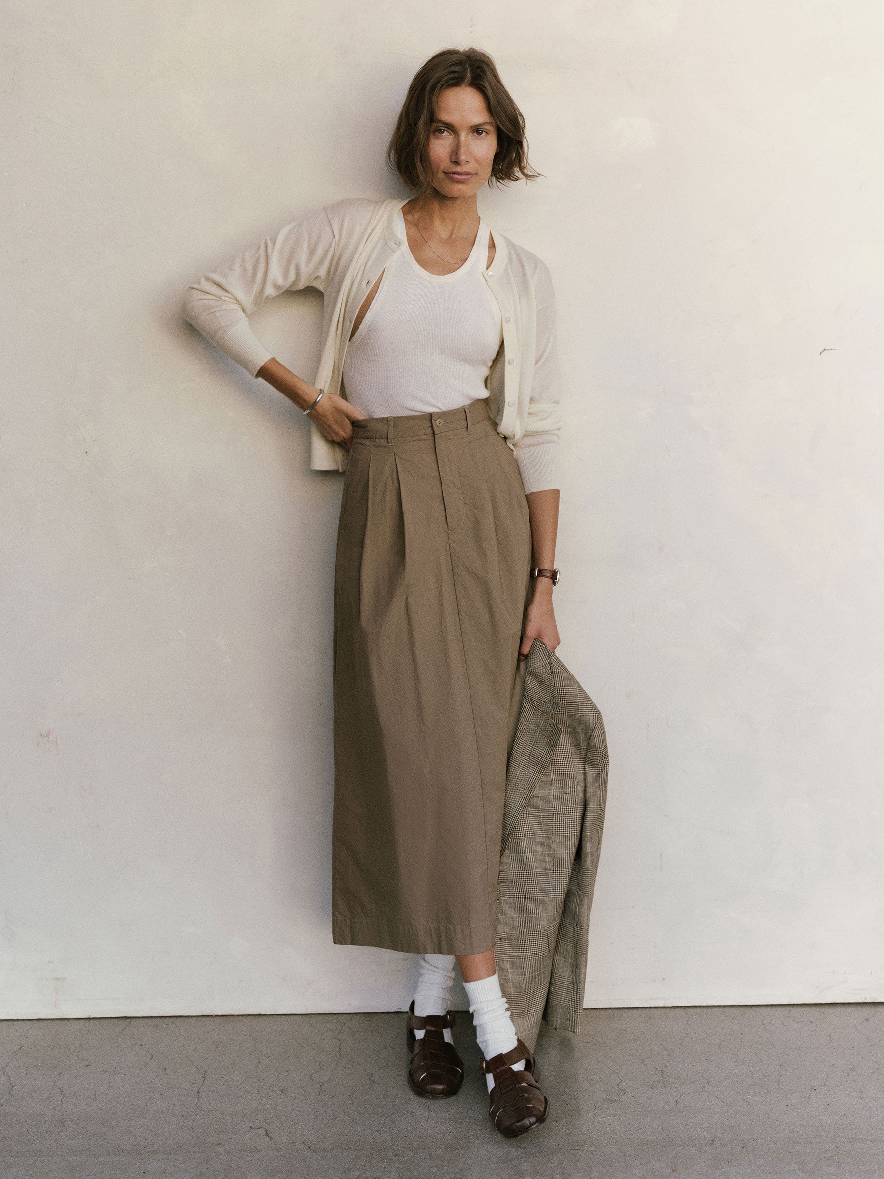 Mushroom Paperweight Poplin Pleated Skirt - Image 6