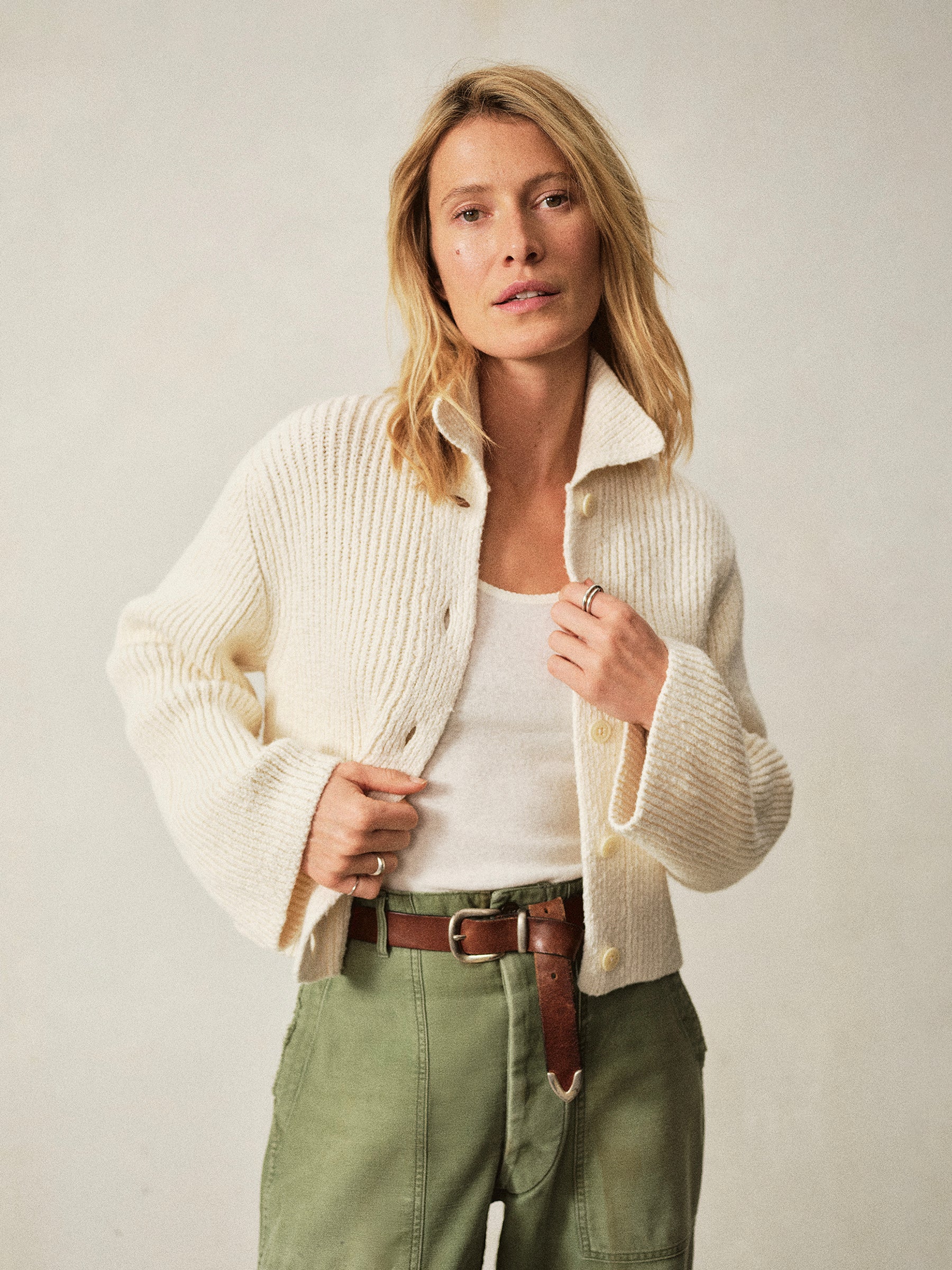 Natural Soft Spun Cotton Collared Cardigan - Image 7