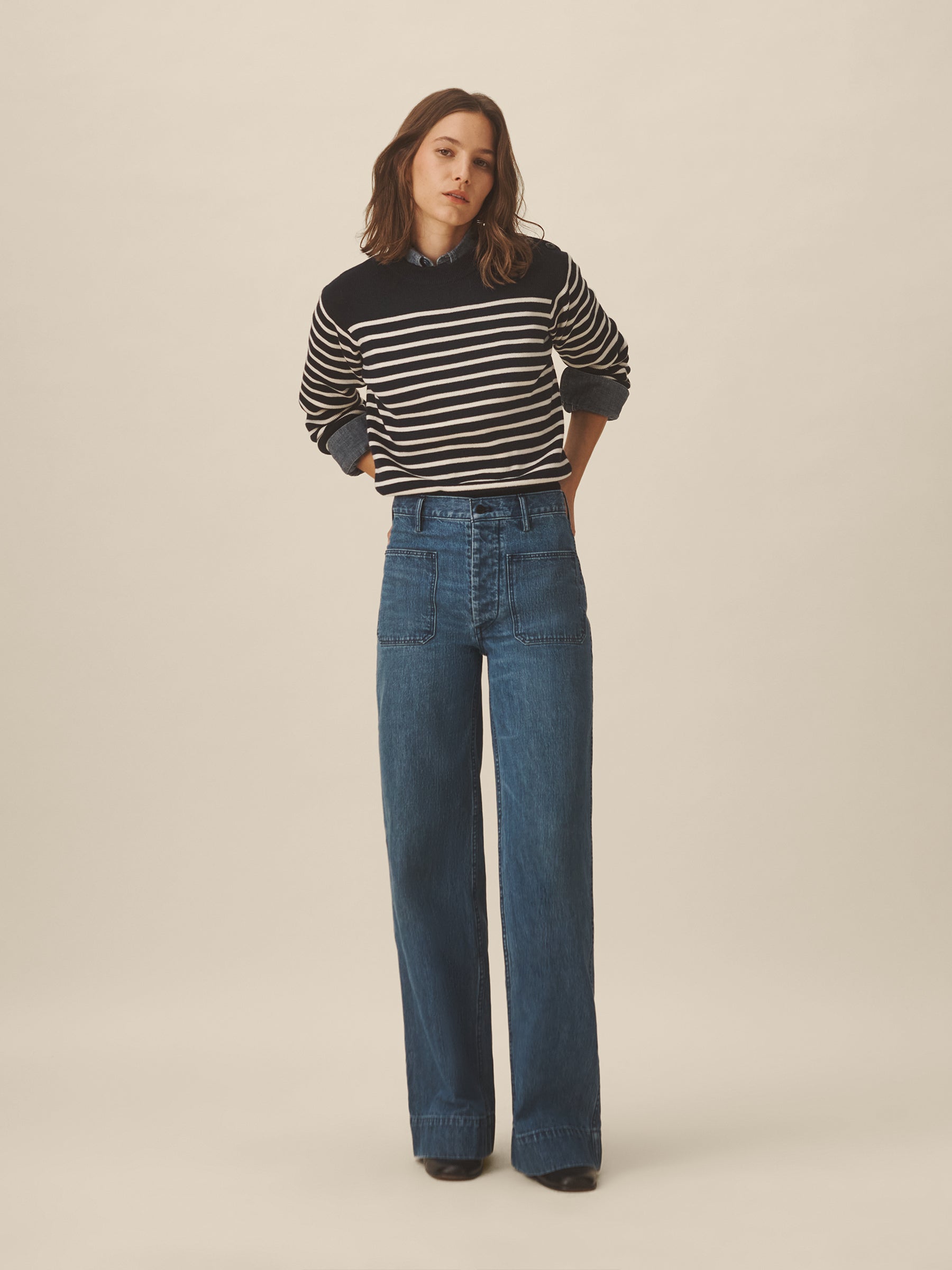 Dark Navy / Natural Shrunken Breton Sweater - Image 4