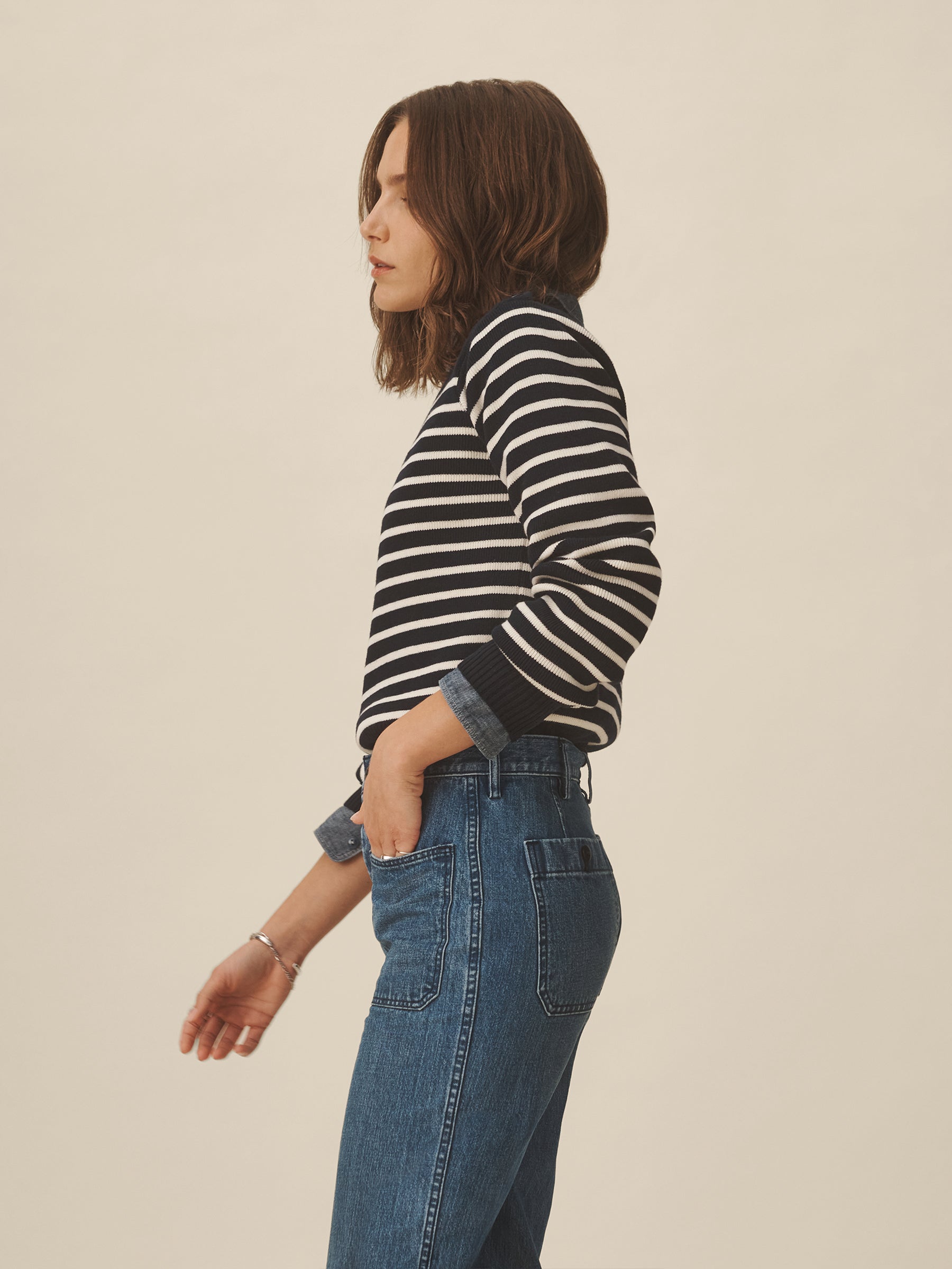 Dark Navy / Natural Shrunken Breton Sweater - Image 5