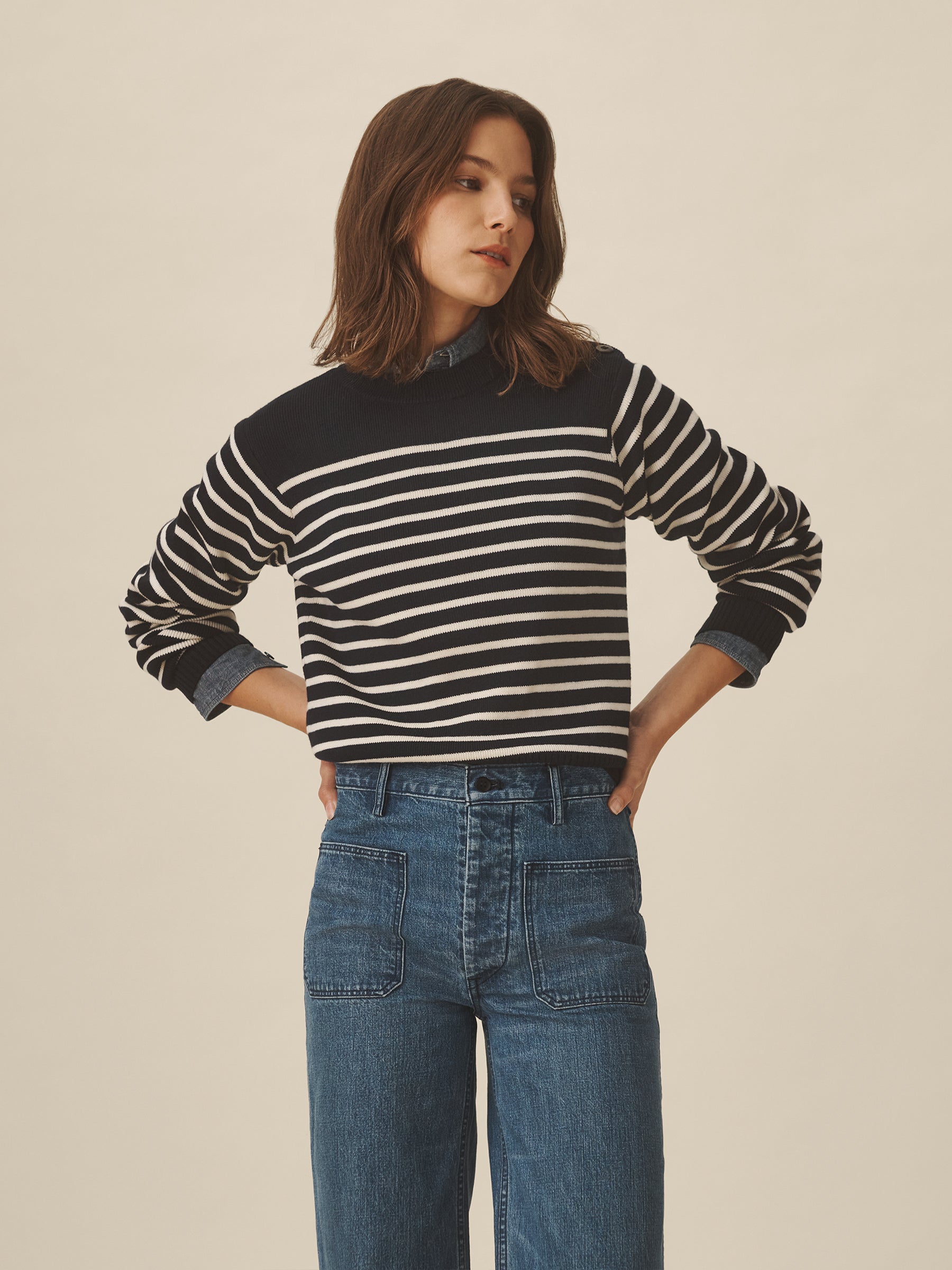 Dark Navy / Natural Shrunken Breton Sweater - Image 3