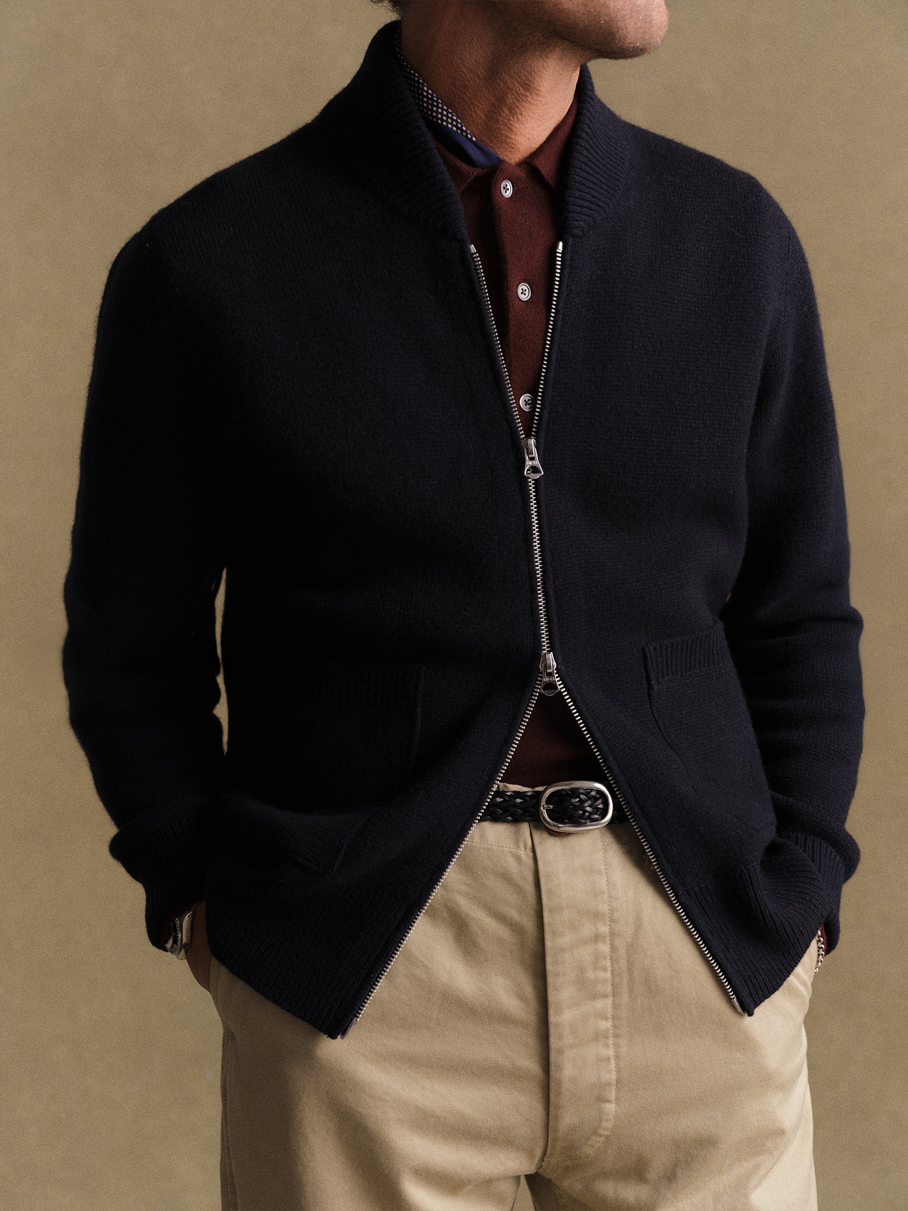 Dark Navy Heritage Wool Zip Cardigan - Image 3