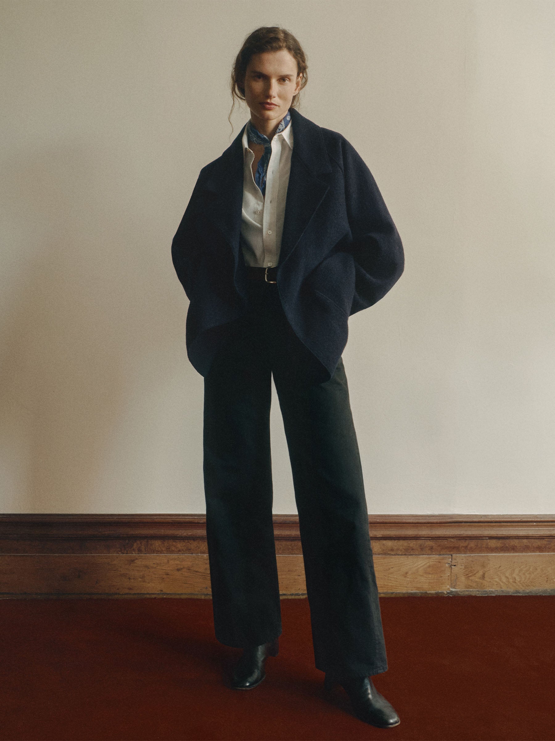 Navy Felted Wool Blanket Coat - Image 3